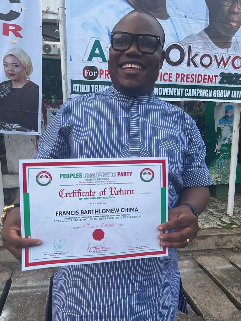 PDP House of Reps candidate, OmoBarca receives Certificate of Return, Ajegunle